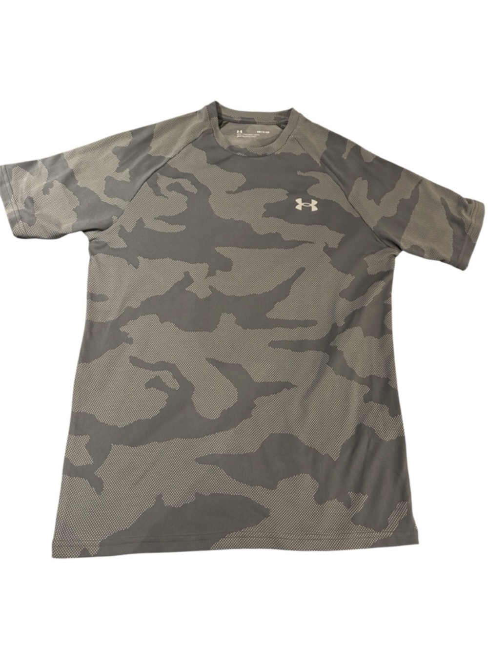 Men’s Under Armour Gray Camouflage Short Sleeve Loose Performance Tee - size S